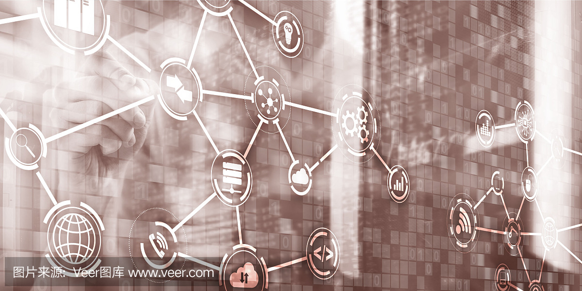 數字概念物聯網信息和電信技術?；旌厦襟w。